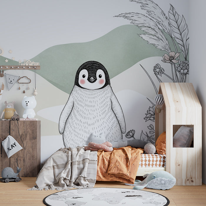 Børneværelse tapet | Søde pingviner og blide landskaber