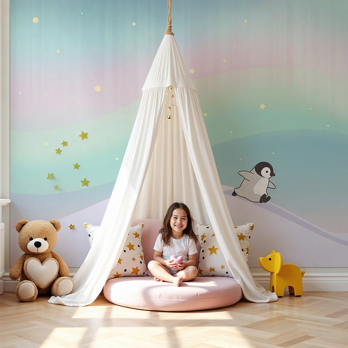 Tapet camera bebeluși | Micul pinguin alunecând sub stele