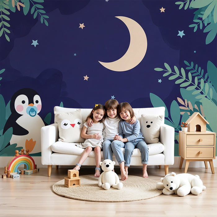 Papier peint chambre bébé | Petit pingouin sous les étoiles