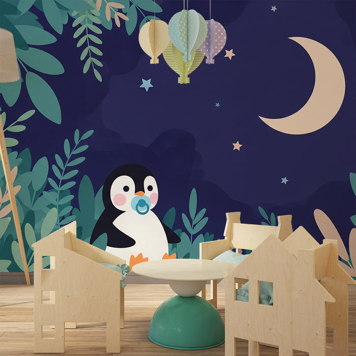 Papier peint chambre bébé | Petit pingouin sous les étoiles