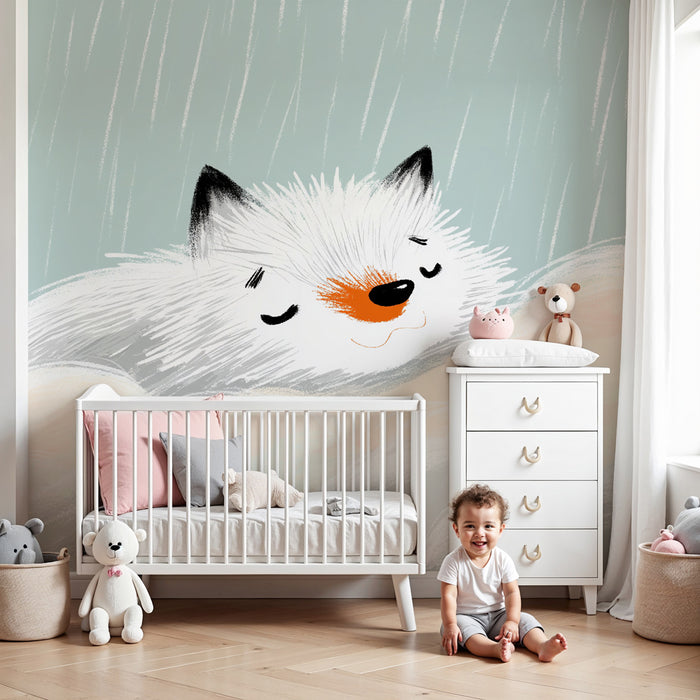 Papier peint chambre bébé | Petit renard endormi dans les nuages