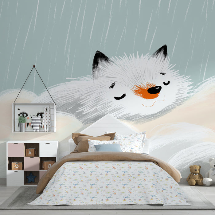 Papier peint chambre bébé | Petit renard endormi dans les nuages