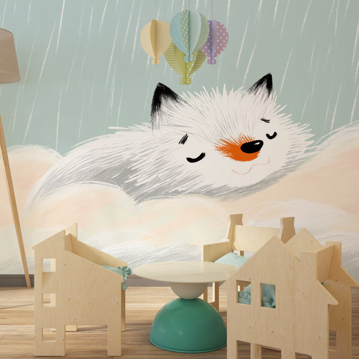Papier peint chambre bébé | Petit renard endormi dans les nuages