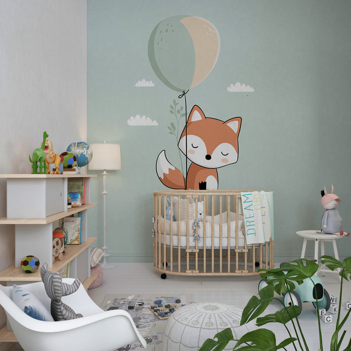 Babykamer behang | Kleine vos en gekleurde ballon