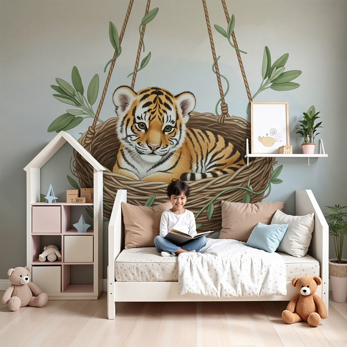 Lastenhuoneen tapetti | Pieni tiikeri pesässä