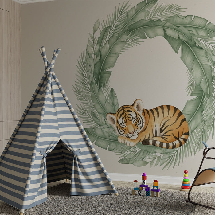 Lastenhuoneen tapetti | Pieni unessa oleva tiikeri viidakossa