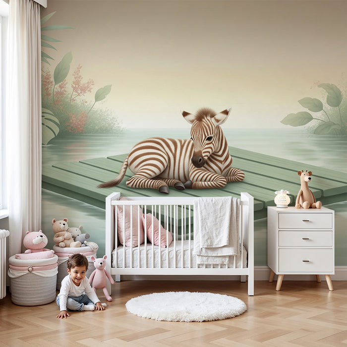 Papel de parede quarto bebê | Малко зебра на плувателна дъска в природата