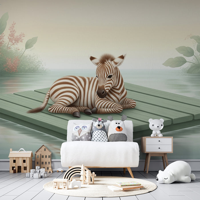 Papel de parede quarto bebê | Малко зебра на плувателна дъска в природата