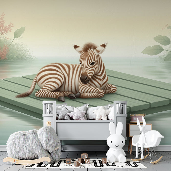 Papel de parede quarto bebê | Малко зебра на плувателна дъска в природата