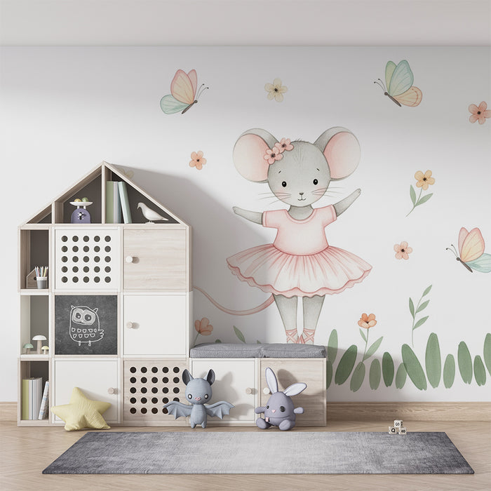 Tapete za bebe sobu | Mala miš balerina i nježni cvjetovi