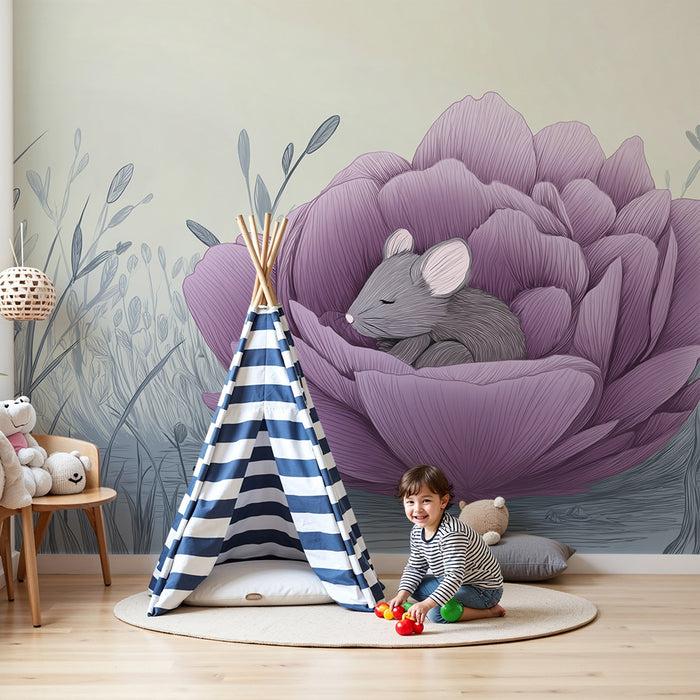 Barntapet | Liten mus sover i en ömtålig blomma