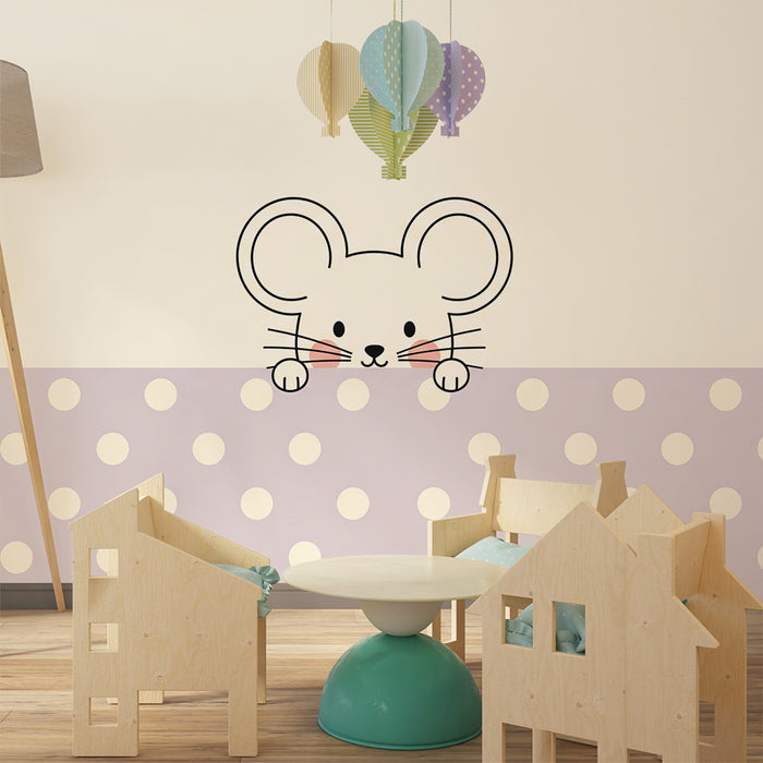 Nursery room wallpaper | Playful little mouse on a polka dot background