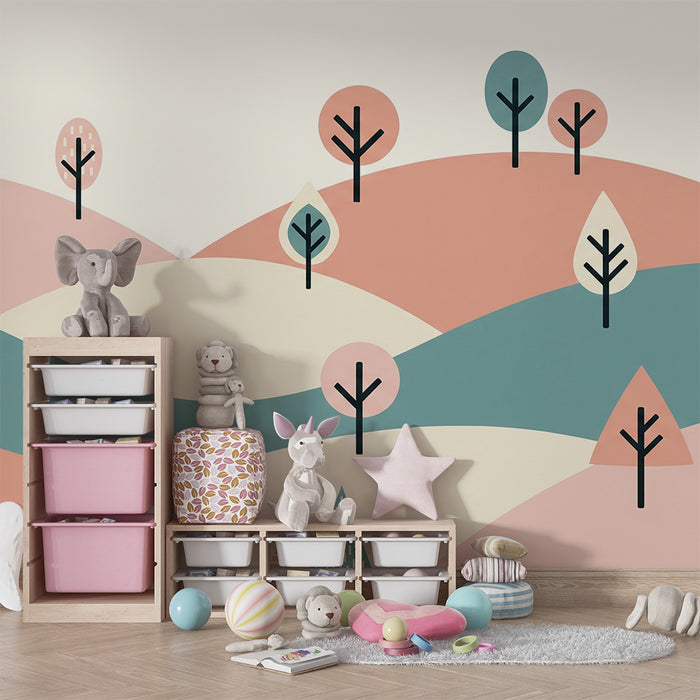 Papel de parede quarto bebê | Pequenos arbustos multicoloridos