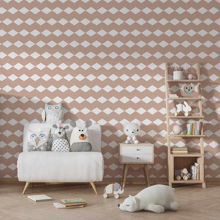 Nursery room wallpaper | Small diamond patterns in beige and white