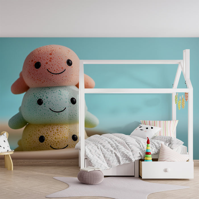 Tapeta dětského pokoje | Barevné pěnové postavičky pro hravý svět