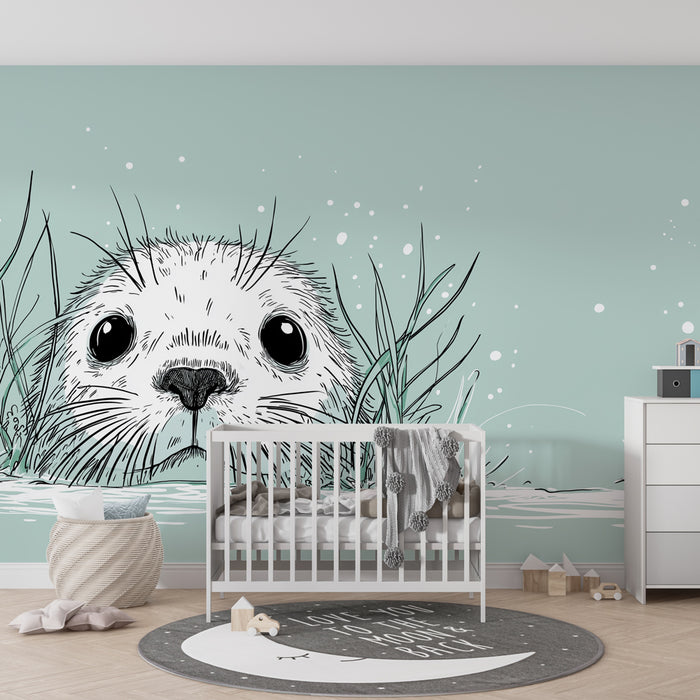 Papel de parede quarto bebê | Foca curiosa emergindo da água