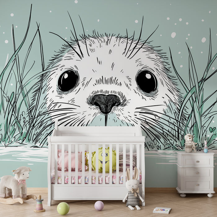 Papel de parede quarto bebê | Foca curiosa emergindo da água