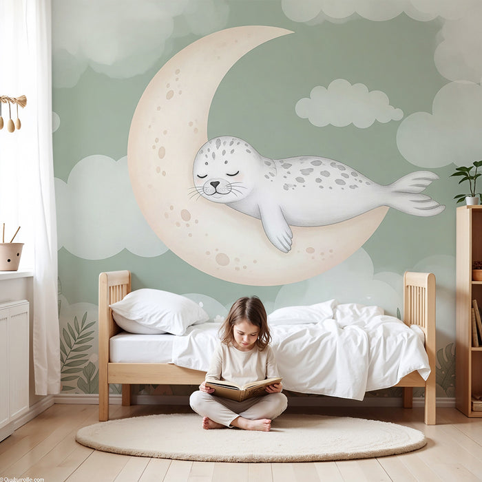 Papier de parede izba pre bábätko | Spiaci tuleň na mesiaci