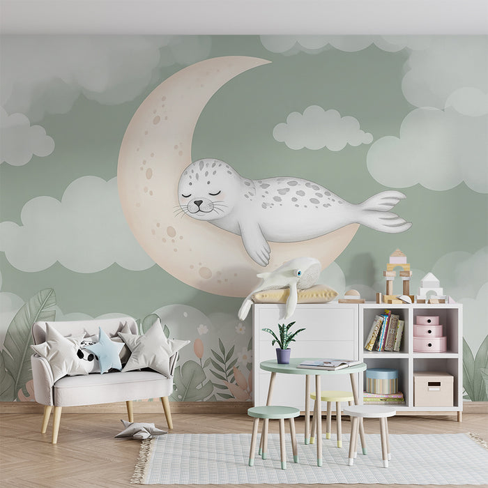Papier de parede izba pre bábätko | Spiaci tuleň na mesiaci