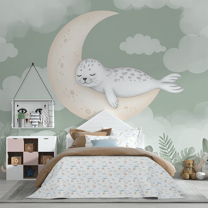 Papier de parede izba pre bábätko | Spiaci tuleň na mesiaci