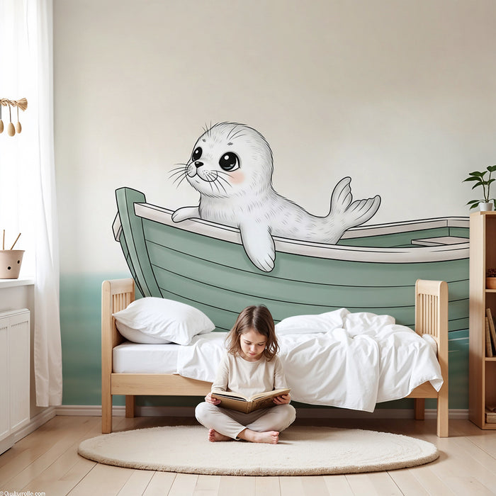 Papier de parede bébé szoba | Aranyos fóka egy hajón
