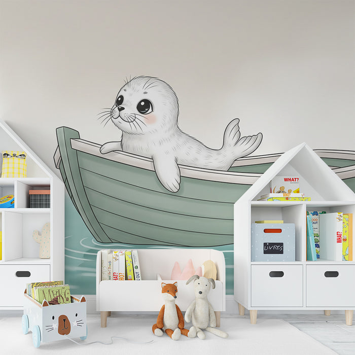 Papier de parede bébé szoba | Aranyos fóka egy hajón