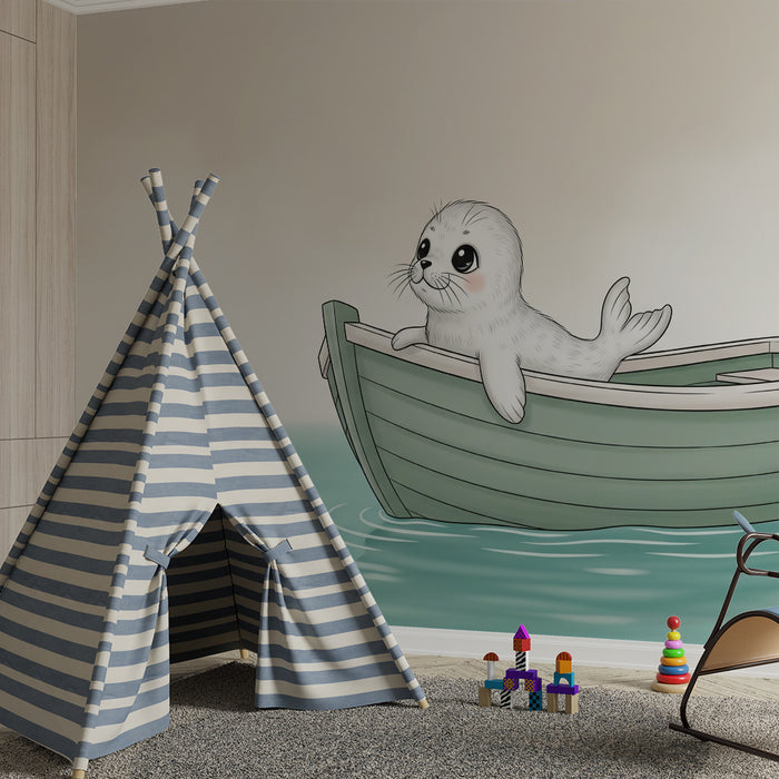 Papier de parede bébé szoba | Aranyos fóka egy hajón