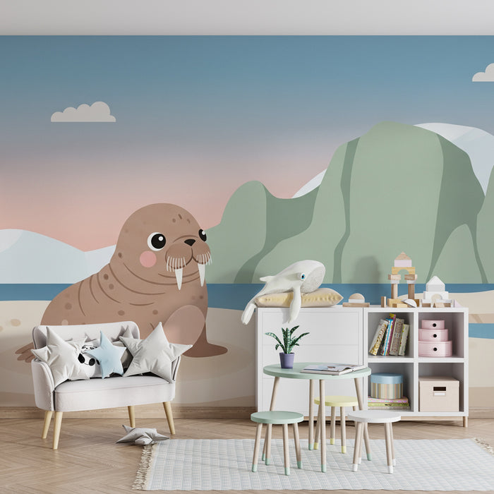 Lastenhuoneen tapetti | Söpö hylje jäätiköllä