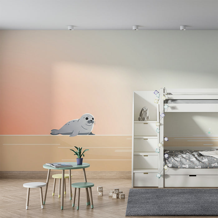 Nursery Wallpaper | Adorable Seal on a Calming Beach Scene