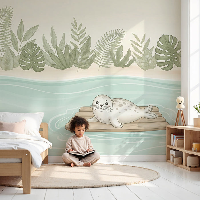 Papier peint chambre bébé | Phoque mignon sur son radeau