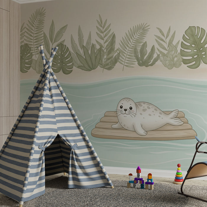 Papier peint chambre bébé | Phoque mignon sur son radeau