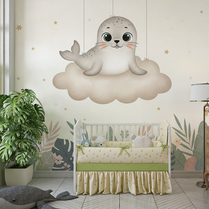 Børneværelse tapet | Sød sæl på en sky