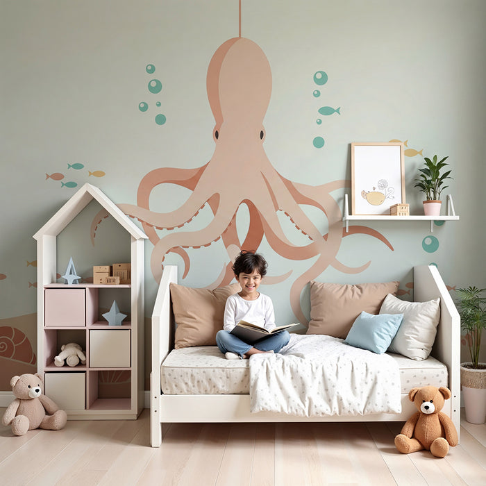 **Papier peint chambre bébé | Pieuvre et fonds marins doux avec coquillages colorés**

**DE:** Babyzimmer Tapete | Oktopus und sanfte Meeresmotive mit bunten Muscheln