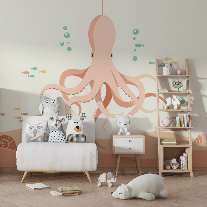 **Papier peint chambre bébé | Pieuvre et fonds marins doux avec coquillages colorés**

**DE:** Babyzimmer Tapete | Oktopus und sanfte Meeresmotive mit bunten Muscheln