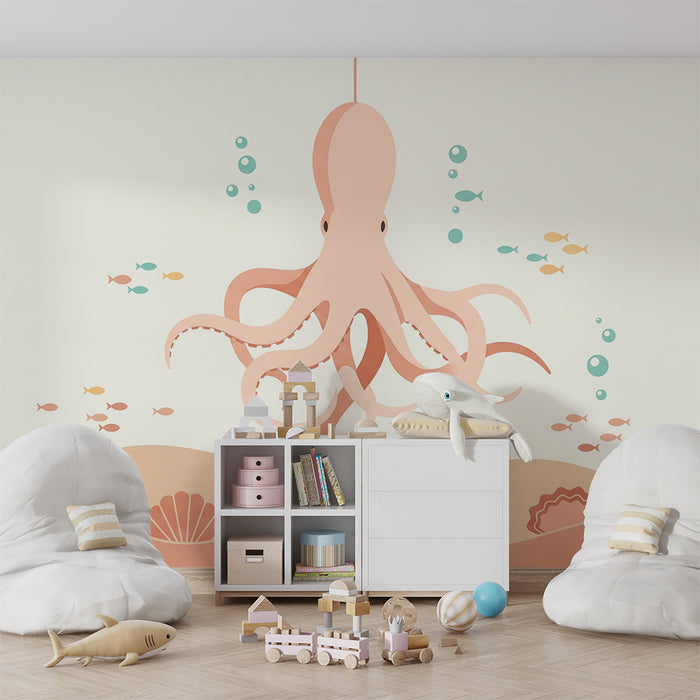 **Papier peint chambre bébé | Pieuvre et fonds marins doux avec coquillages colorés**

**DE:** Babyzimmer Tapete | Oktopus und sanfte Meeresmotive mit bunten Muscheln