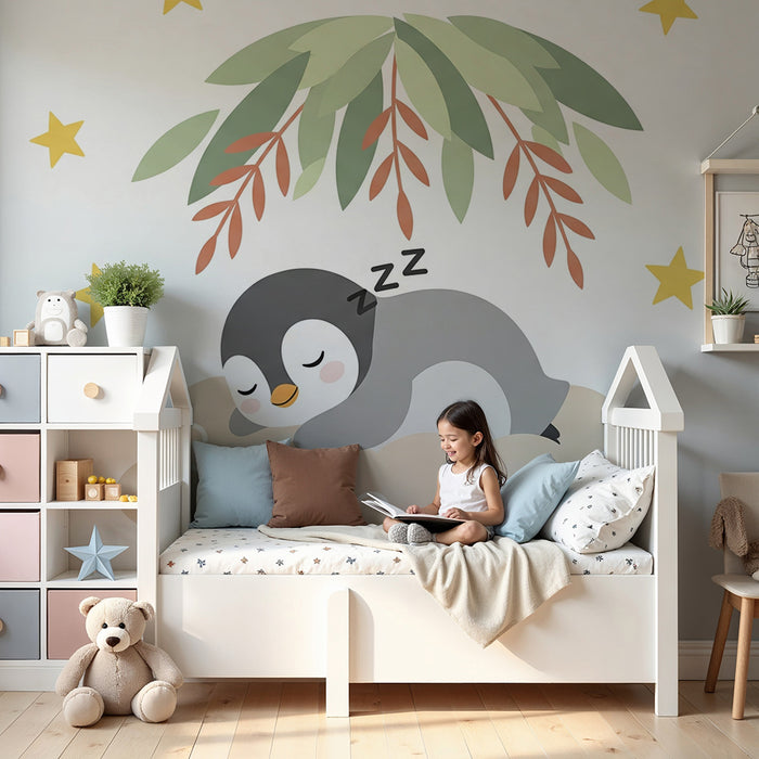Carta da parati bambini | Pinguino addormentato tra le nuvole