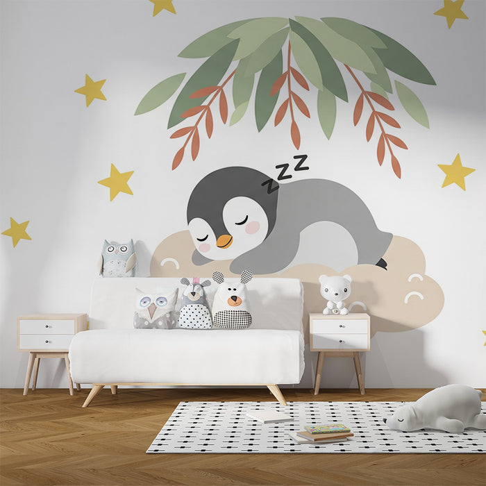 Carta da parati bambini | Pinguino addormentato tra le nuvole