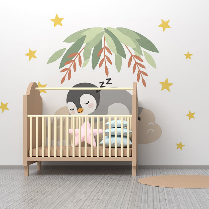 Carta da parati bambini | Pinguino addormentato tra le nuvole
