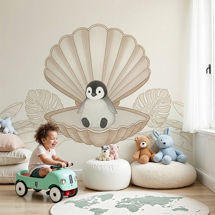 Papel de parede quarto bebê | Sladak pingvin u školjci