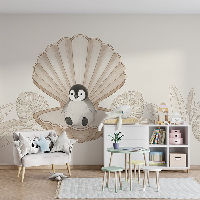 Papel de parede quarto bebê | Sladak pingvin u školjci