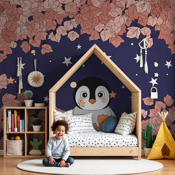 Tapet barnerom | Søt pingvin under en stjernehimmel