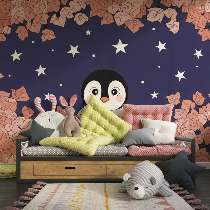 Tapet barnerom | Søt pingvin under en stjernehimmel