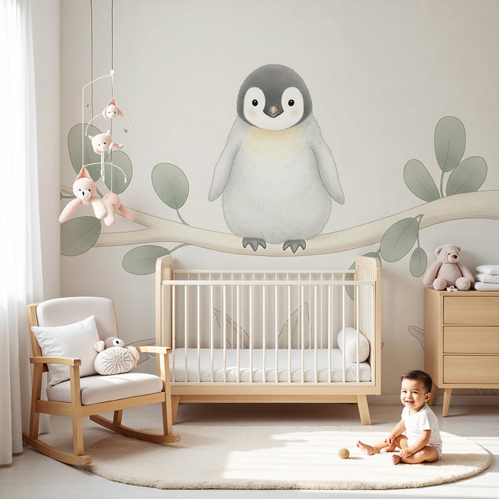 Papier peint chambre bébé | Pingouin mignon sur une branche