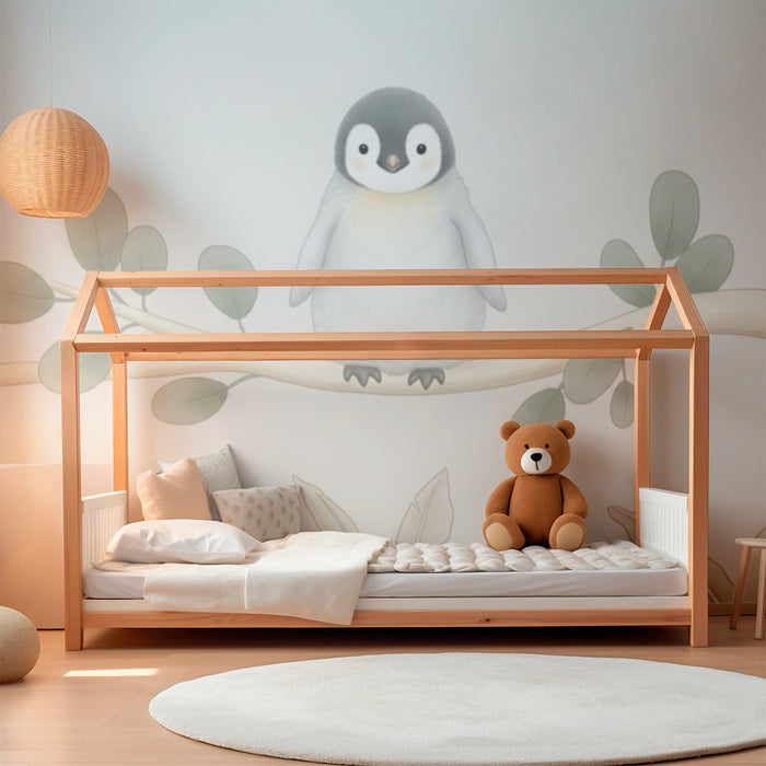 Papier peint chambre bébé | Pingouin mignon sur une branche