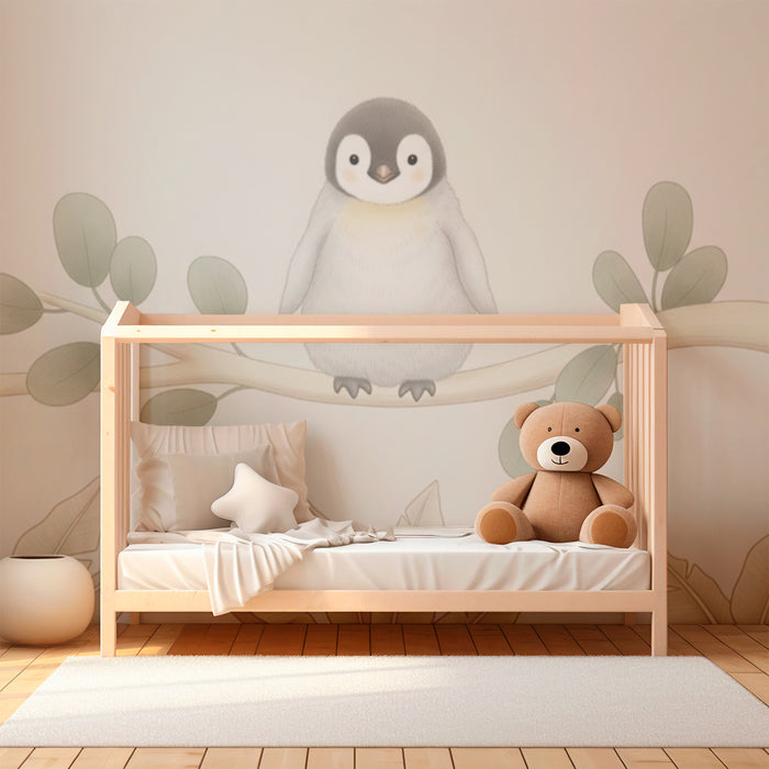 Papier peint chambre bébé | Pingouin mignon sur une branche