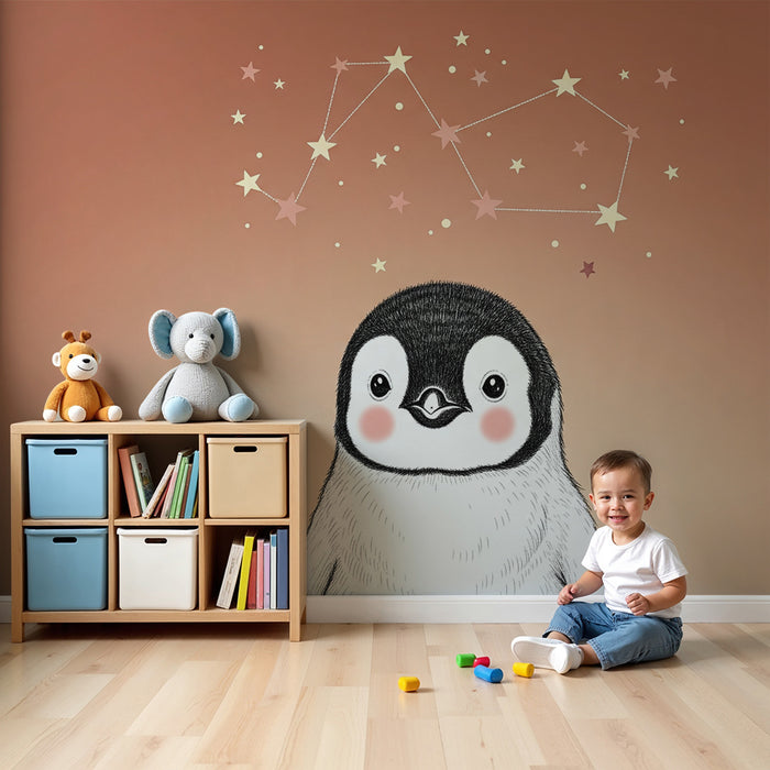 Papel de parede quarto bebê | Pingouin rêveur sous les étoiles