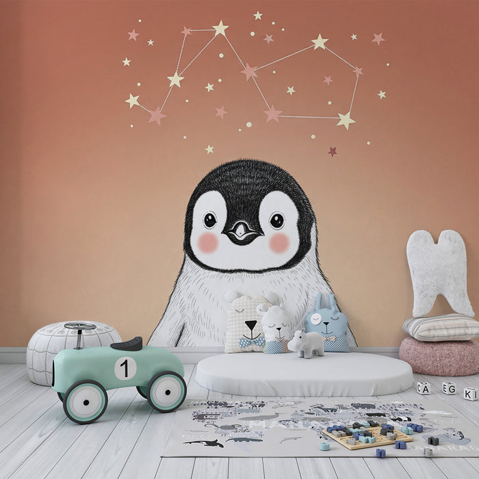 Papel de parede quarto bebê | Pingouin rêveur sous les étoiles