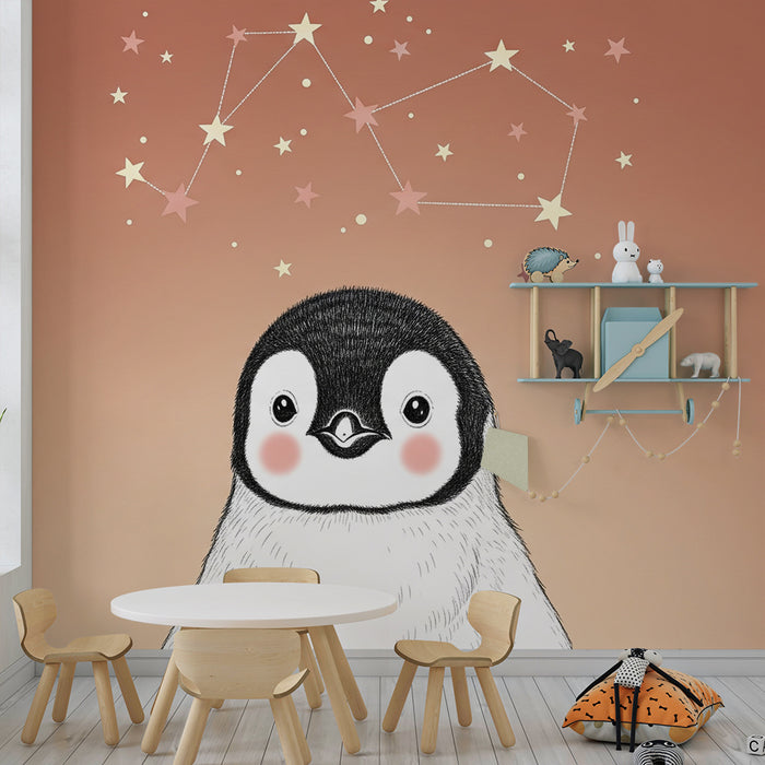 Papel de parede quarto bebê | Pingouin rêveur sous les étoiles