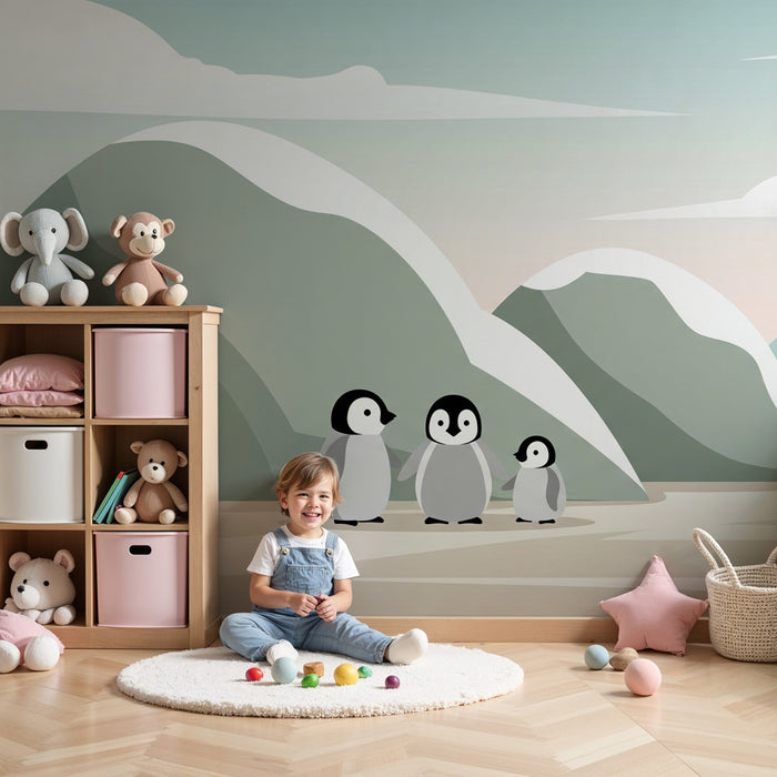 Papel de parede quarto bebê | Πιγκουίνοι σε μια γαλήνια τοποθεσία