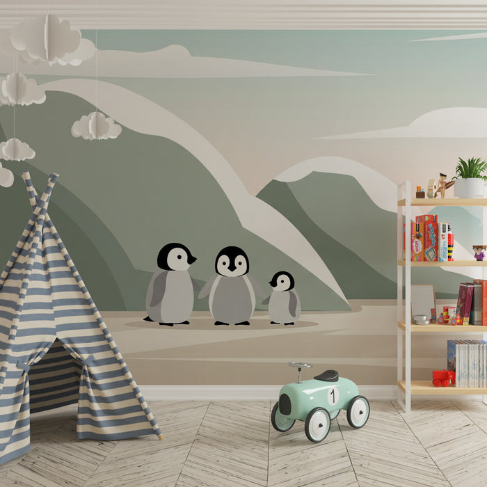 Papel de parede quarto bebê | Πιγκουίνοι σε μια γαλήνια τοποθεσία